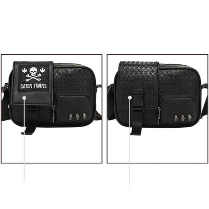 Rock Style Men's Crossbody Bags Square Satchels  Fashion Men Shoulder Messenger Bag Ghost Head Embossed Leather Crossbody Bag