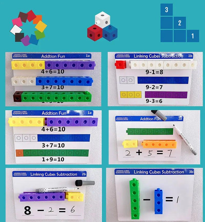 Montessori Rainbow Link Cubes Educational Toys Boxed Card Set Math Counting Learning Stacked Blocks Sensory Games Children Toys
