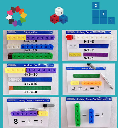 Montessori Rainbow Link Cubes Educational Toys Boxed Card Set Math Counting Learning Stacked Blocks Sensory Games Children Toys