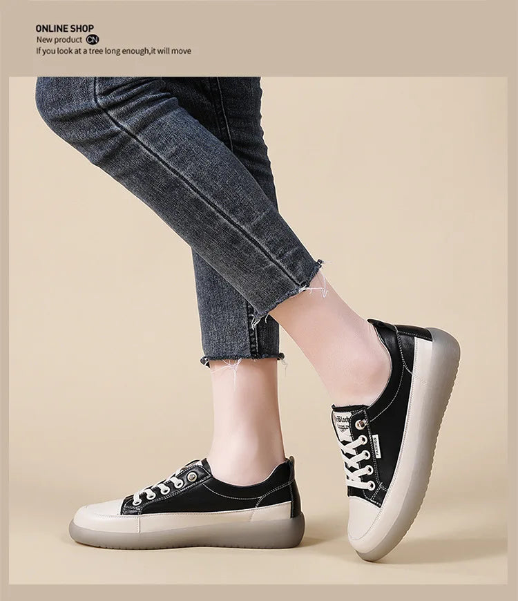 2026 Summer New Style Genuine Leather White for Women Flat Shoes That Are Not Tiring for Feet Lazy Shoes Fashionable Sneakers