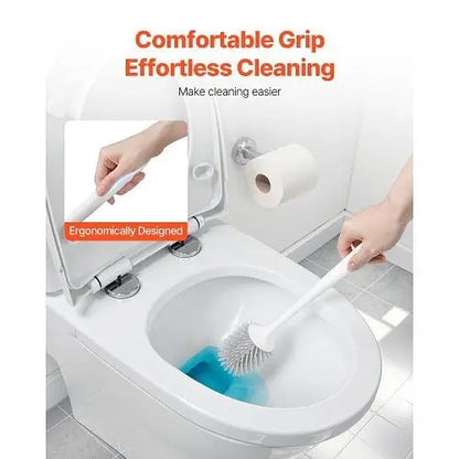 W2B Bathroom Accessories Toilet Brush and Holder Set with Matt Black PP Handle Deep Cleaning Plastic Cup for Hotels
