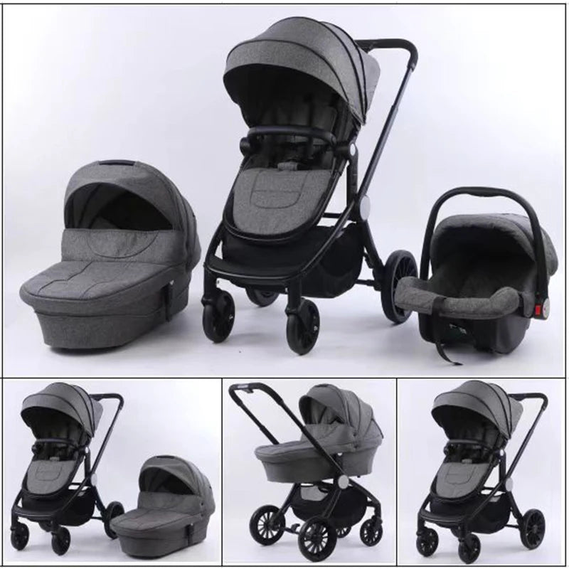Portable 4-in-1 Baby Stroller with Adjustable Footrest and PU Wheels Sleeping Cot Carrying Basket-for Wholesaling