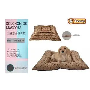 Four-piece embossed dog mat in brown with bone and paw prints - Luxury pet accessories