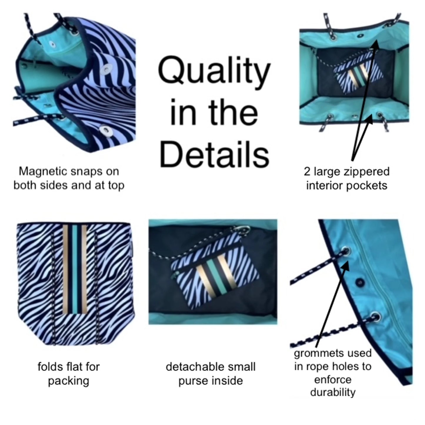 TD Lolly Luella on the Go Travel Bags Neoprene Tote with Removable Small Zippered Pouch