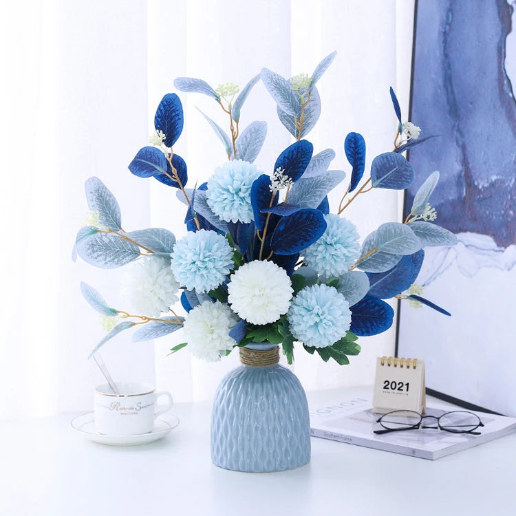 Artificial Silk Hydrangea Flowers with Ceramic Vase Nordic Style for Wedding Valentine's Day Home Decor