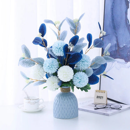 Artificial Silk Hydrangea Flowers with Ceramic Vase Nordic Style for Wedding Valentine's Day Home Decor