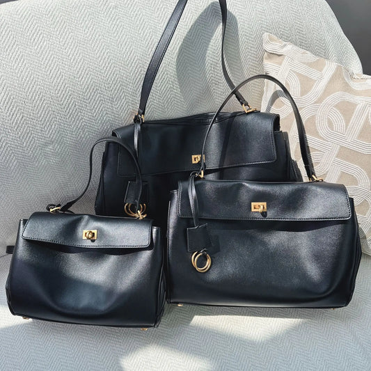 2024 New Tote Bag Genuine Leather Women's Bag Smooth Cowhide Handbag Lock Buckle Single Shoulder Crossbody Bag