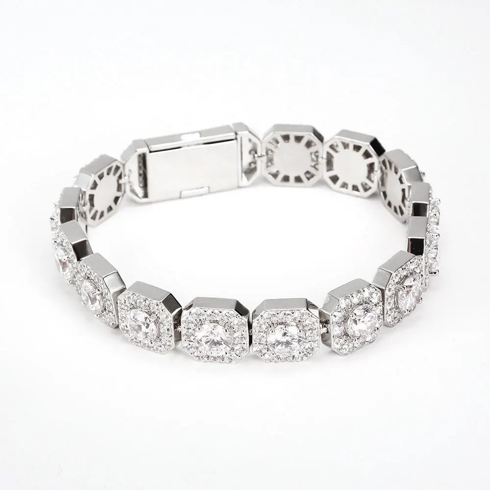 Nuoya 12mm Wholesale Hip Hop Bracelet for MenIced Out Chain 18k Gold Plated Clustered Tennis Bracelet