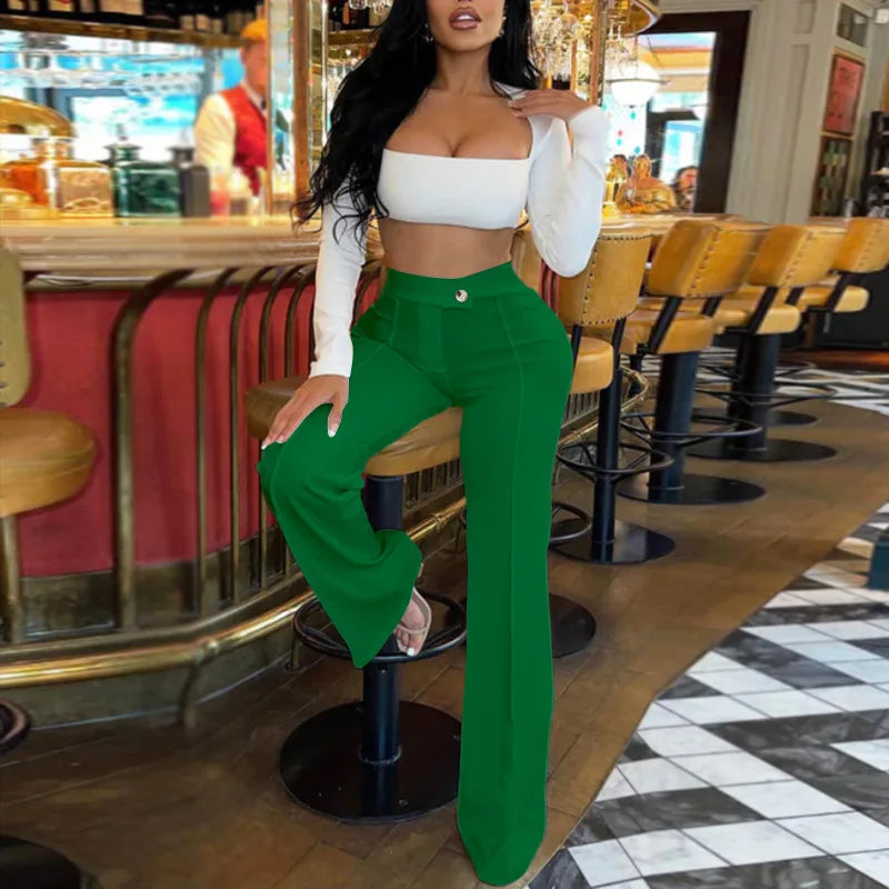 Liu Ming Hot Selling Autumn Fashion Trending Solid Color High Waist Wide Leg Business Pants for Women Breathable Casual Style