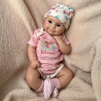 Smiling Face Soft Silicone Body Reborn Baby Girl Doll 50CM 20Inch Lifelike Toddler Doll for Gift Kids Toy