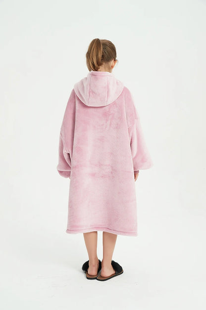 China Factory Oversized Winter Kids Wearable Hoodie Blanket Winter Custom Sherpa Hooded Blanket Kids Wearable Christmas Blanket