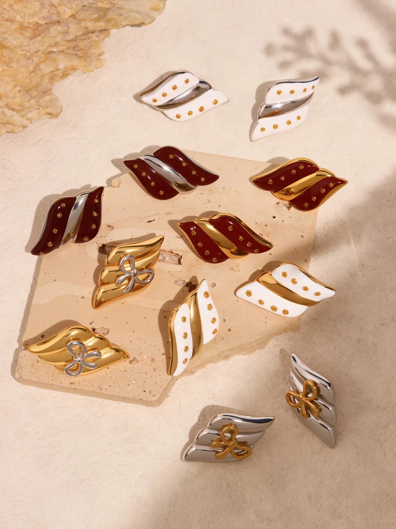 Trendy Real Gold PVD Plated Stainless Steel Stud Earrings Enamel Colors with Bow Design for Women for Parties and Engagement