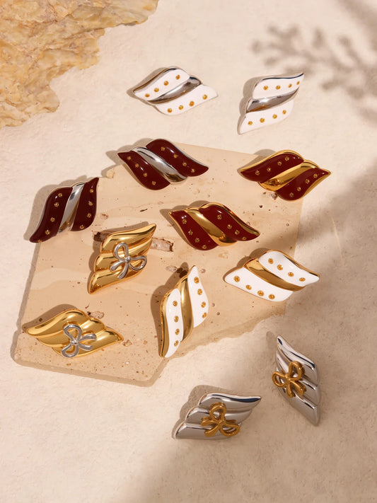 Trendy Real Gold PVD Plated Stainless Steel Stud Earrings Enamel Colors with Bow Design for Women for Parties and Engagement