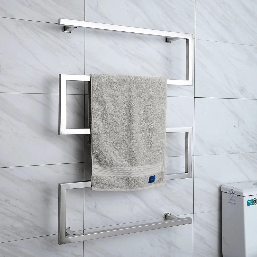 Wall Mounted Electric Heated Warming Rack Heated Drying Rack Towel Warmer with Built-in Timer and Hardwired and Plug in Options