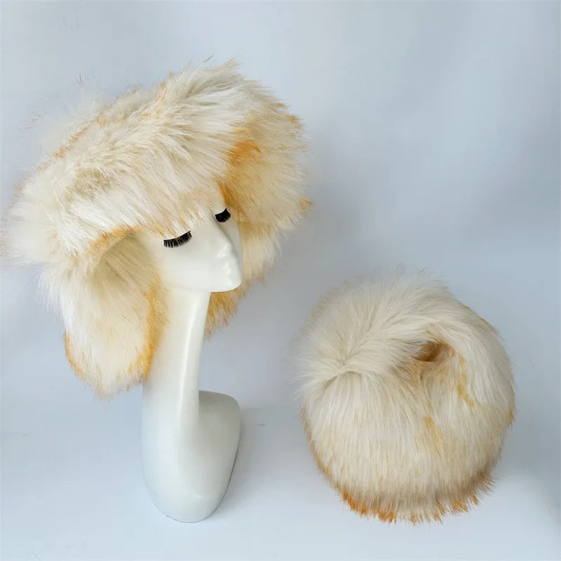 Y2k Hot Girls Small Half Moon Bag Set Women Luxury Furry Wrist Handbag Gothic Punk Faux Raccoon Fur Clutch Purses Bags With Hat