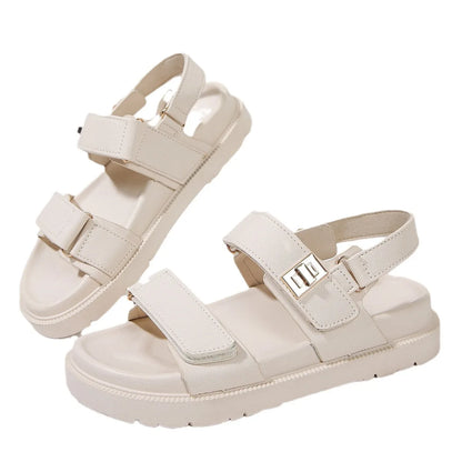 Large Size Rubber Platform Beach Holiday Women's Gladiator Sandals Cushioning Genuine Leather Midsole Korean Style Double