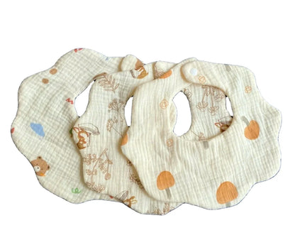 Gentle Infant Care Solution Eco-friendly Manual Muslin Cotton Baby Bibs Flower Shaped Design Double Layer Absorbent Snap Button