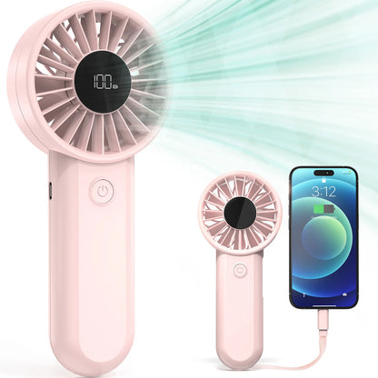 2 in 1 Rechargeable Handheld Fan and 3000mAh Power Bank, 5 Speed Strong Airflow for Outdoor Use