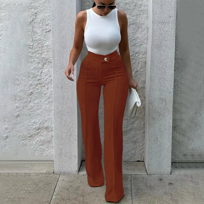 Liu Ming Hot Selling Autumn Fashion Trending Solid Color High Waist Wide Leg Business Pants for Women Breathable Casual Style