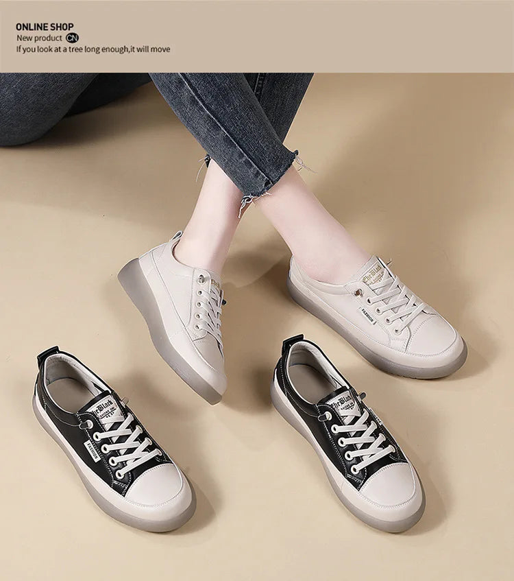 2026 Summer New Style Genuine Leather White for Women Flat Shoes That Are Not Tiring for Feet Lazy Shoes Fashionable Sneakers