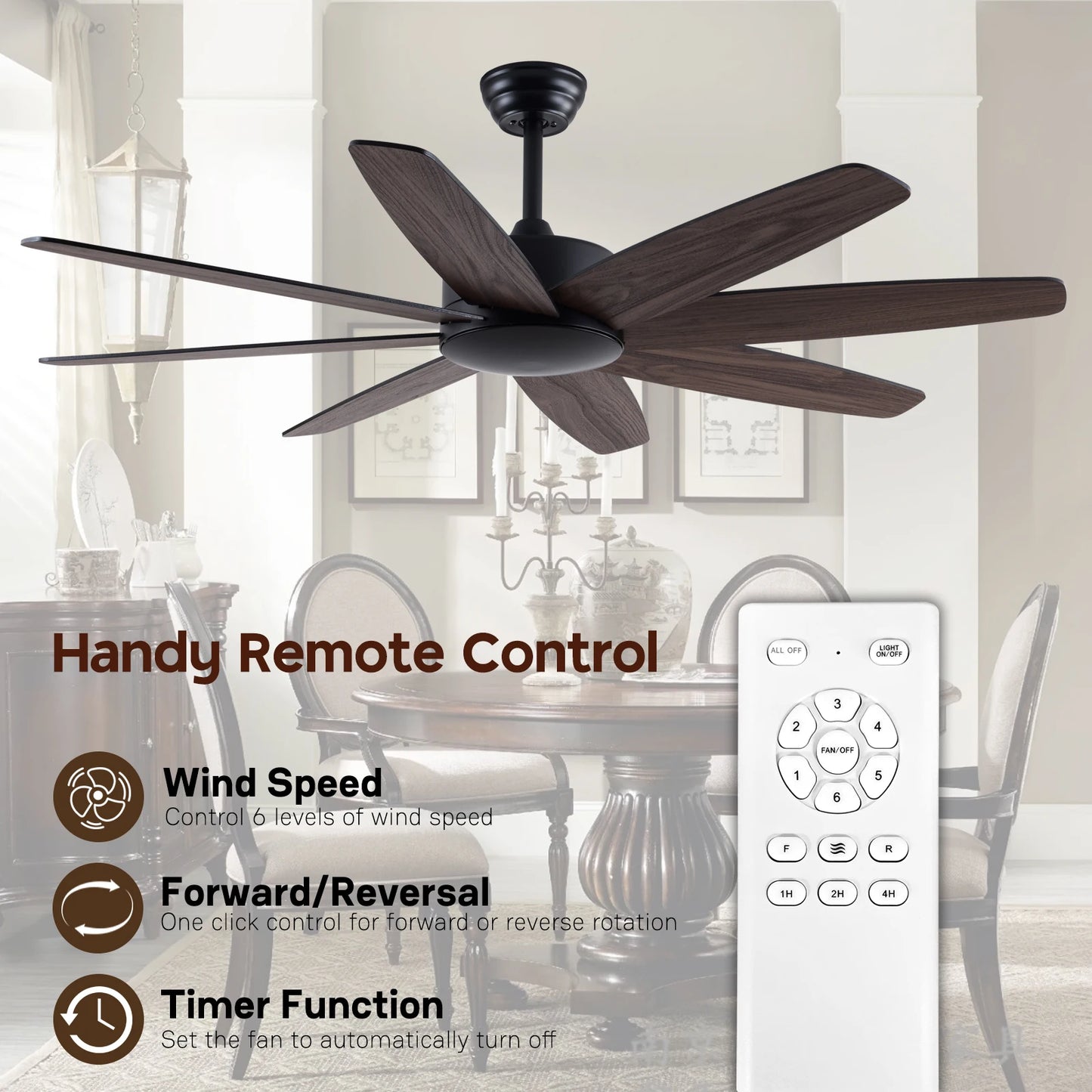 USA in Stock 52 Inch  Living Room Decorative Double Sided Blades Remote Control Ceiling Fan