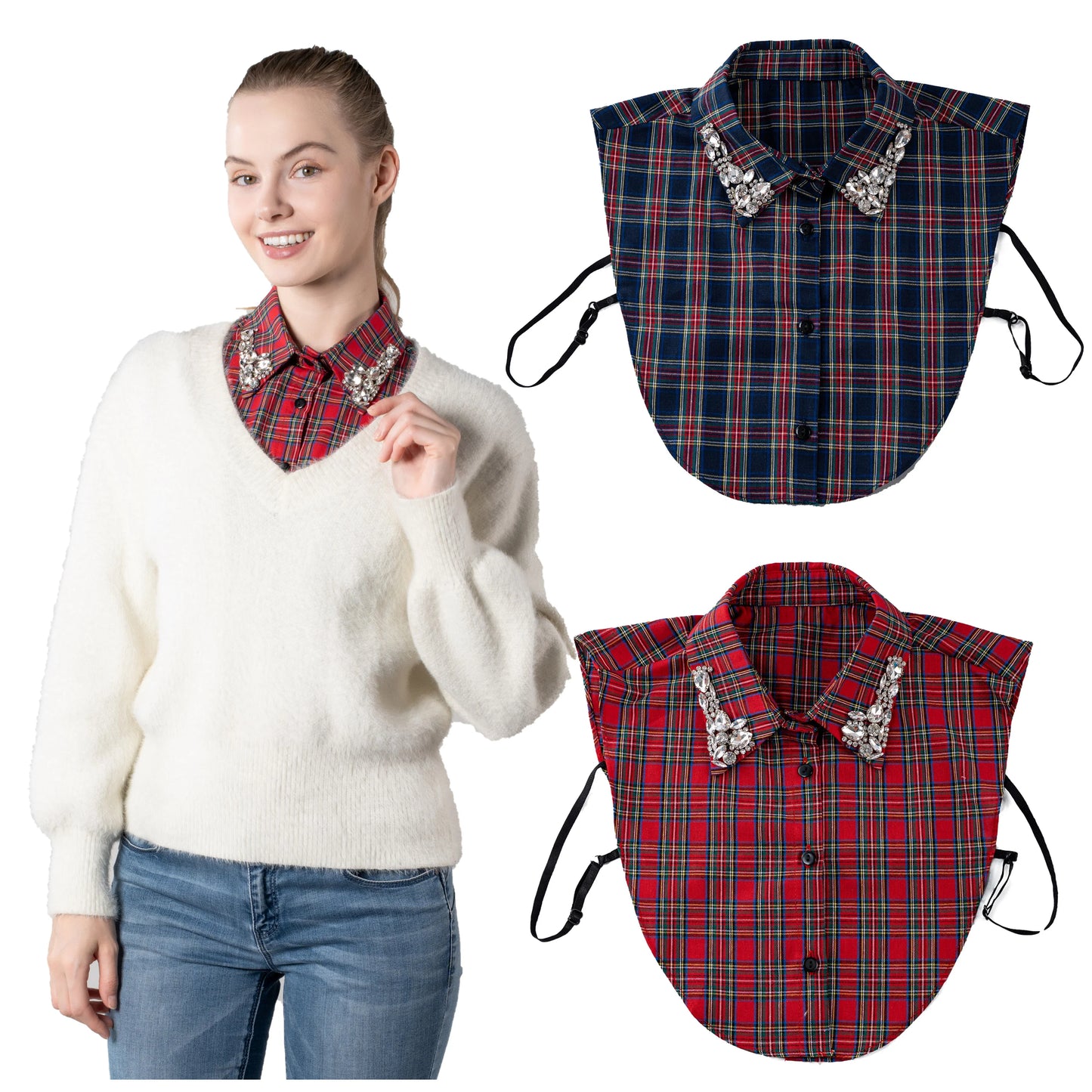 LHY Christmas  Rhinestone Fake Collar for Women Collar De Perlas Removable Blouse Half Shirt Collar Decoration Warm Accessory
