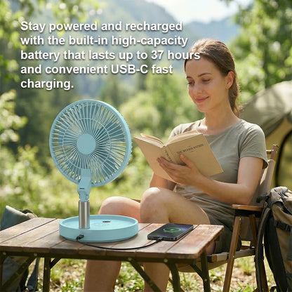 Electric Rechargeable Foldable Camping Fan with Remote Control, LED Lights, and Brushless Motor - Ideal for Outdoor & Hotel Use