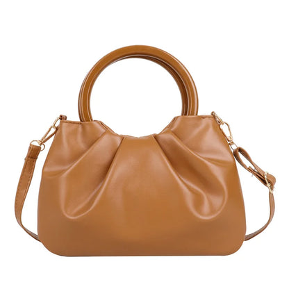 Strength Manufacturer Fashion New Style Wooden Handle Soft Pleated Women Handbag Mini Crossbody Bag Handmade