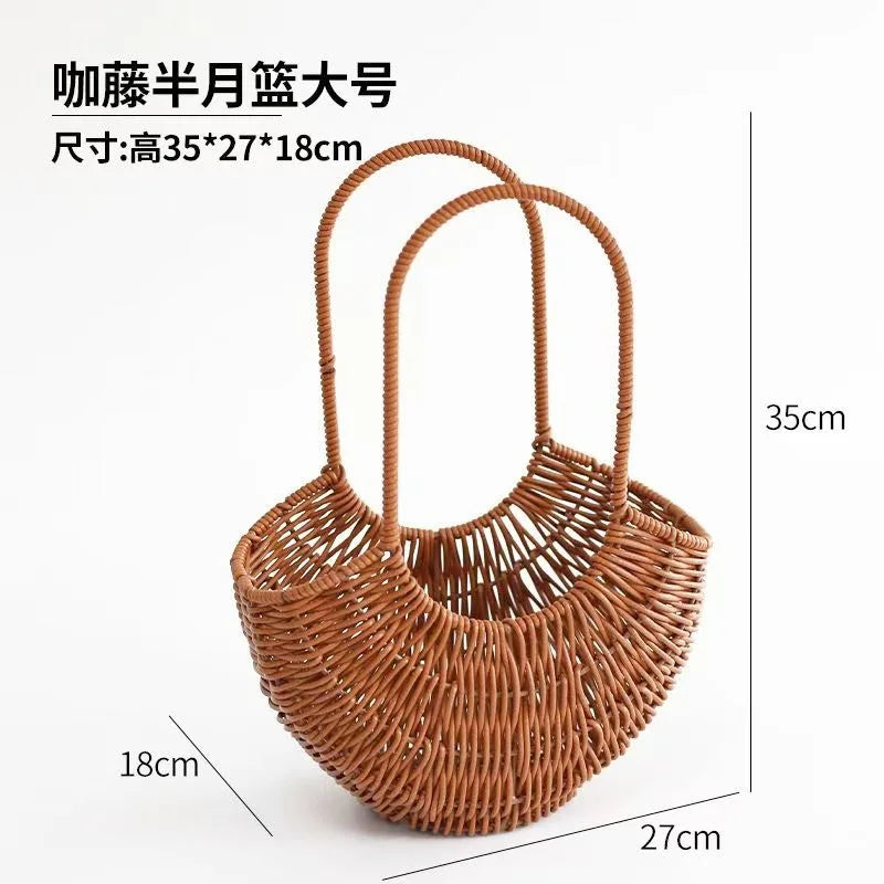 Portable Outdoor Picnic Basket Home Decorative Storage Woven Flower Pot Hand-held Rattan Wicker Accompanying Gift Floral Basket