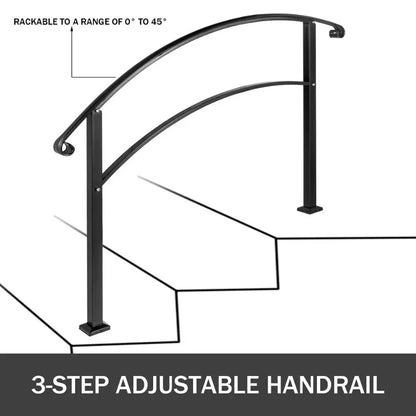 VEVOR Wrought Iron Handrail Fits 1 or 5 Steps with Installation Kit Hand Rails for Outdoor Steps Transition Handrail Stair Rail