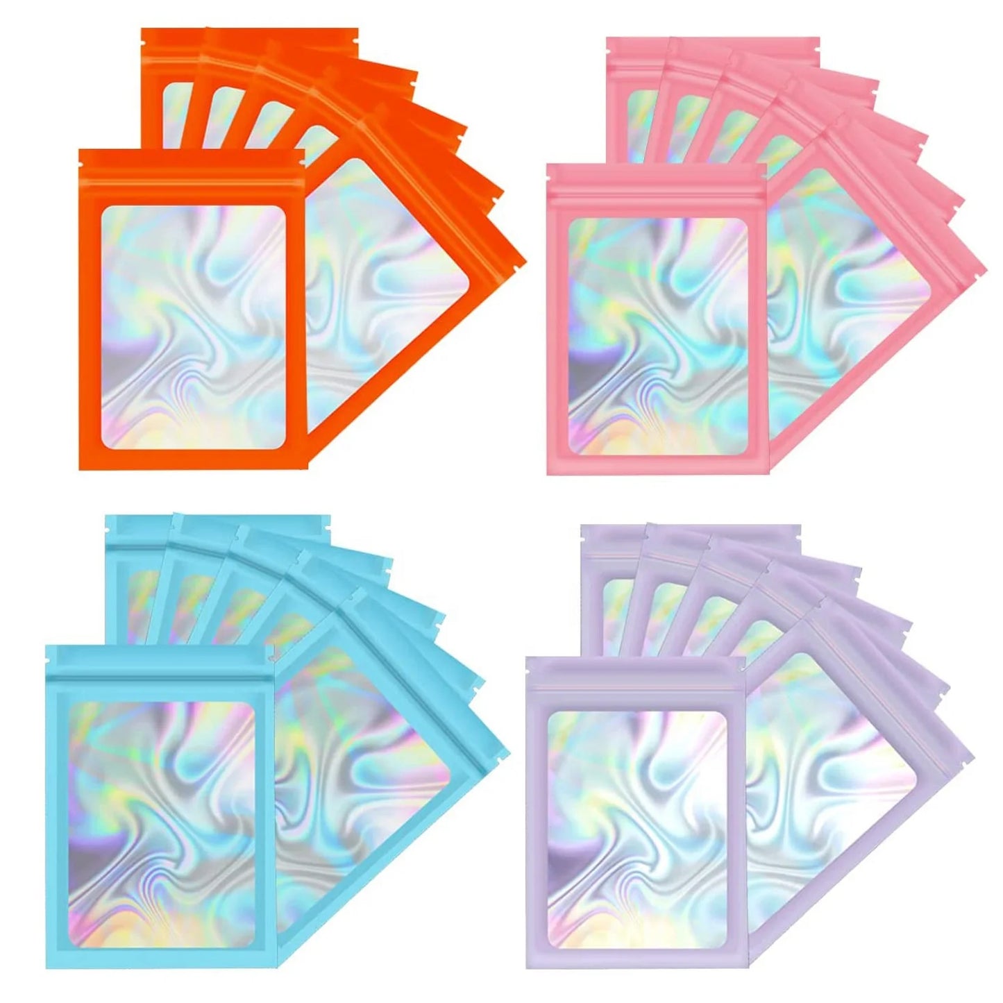 Wholesale Custom Logo Black Mylar Holographic Makeup Bags Clear Plastic Resealable Foil Packaging for Jewelry Pouches