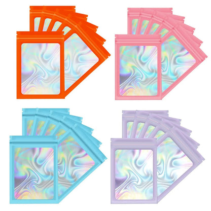 Wholesale Custom Logo Black Mylar Holographic Makeup Bags Clear Plastic Resealable Foil Packaging for Jewelry Pouches