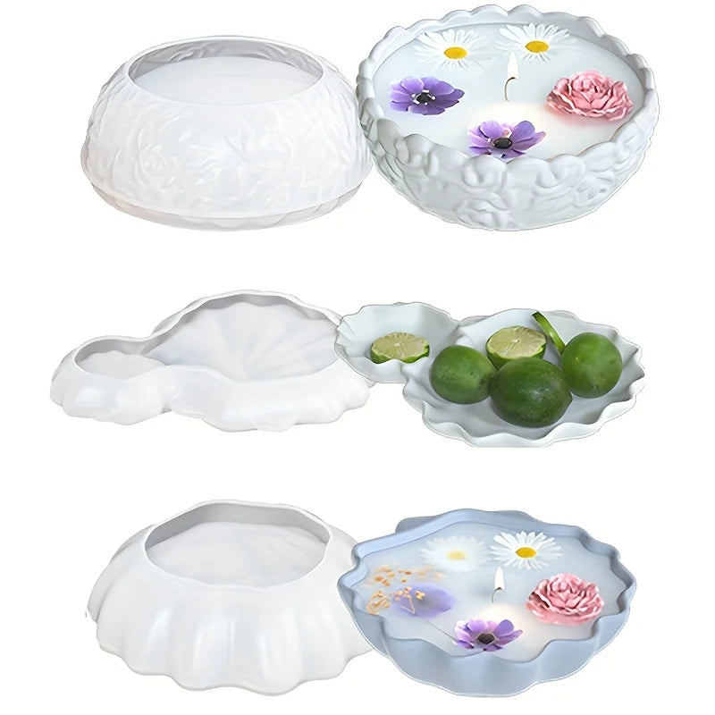 1pc Shell Tray Resin Silicone Mold Heat Resistant Non-Toxic Lace Shell Shaped for DIY Storage Trays/Candle Cups/Flower Pots
