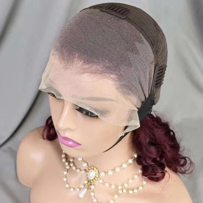 Wholesale 13*4 Full Frontal Lace Spring Curly Brazilian Wig 16 Inch 220% Density 99J Raw Human Hair Wig for Black Women