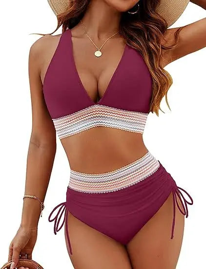 Triangle Bikini Set for Women 2025 V Neck Halter Tie Back Summer Bathing Suit High Waisted Summer Two Piece Swimsuit