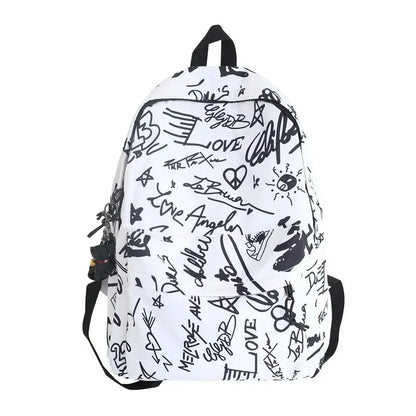 Modern Fashion Graffiti Print Nylon Backpacks Large Capacity High School Teens School Bags 17 Inch Kids Backpack