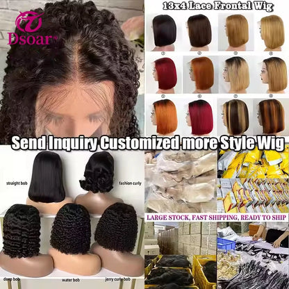 4x4 5x5 HD Lace Front Brazilian Hair Wig Glueless Bone Straight Short Bob Raw Brazilian Cuticle Alignment Double Drawn Hair