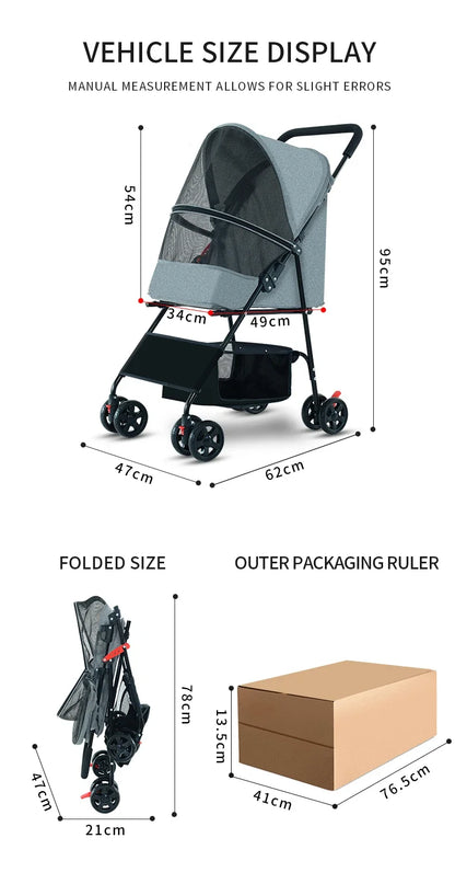 Medium-sized Luxury Pet Stroller for Small Dogs All-in-One with Detachable Storage Basket and Simple Style