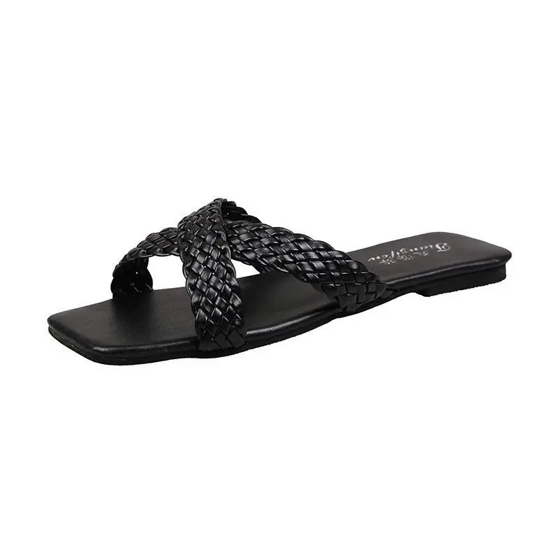 Women's Summer Outdoor slippers New Fashion Korean Style Woven Cross Flat-soled Sandals Wholesale