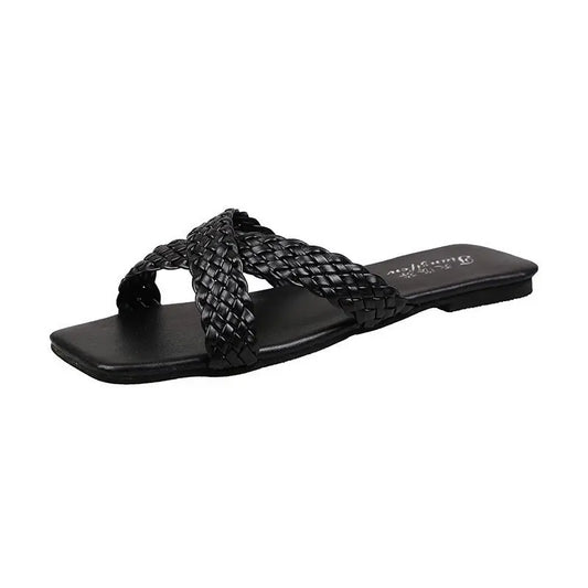 Women's Summer Outdoor slippers New Fashion Korean Style Woven Cross Flat-soled Sandals Wholesale