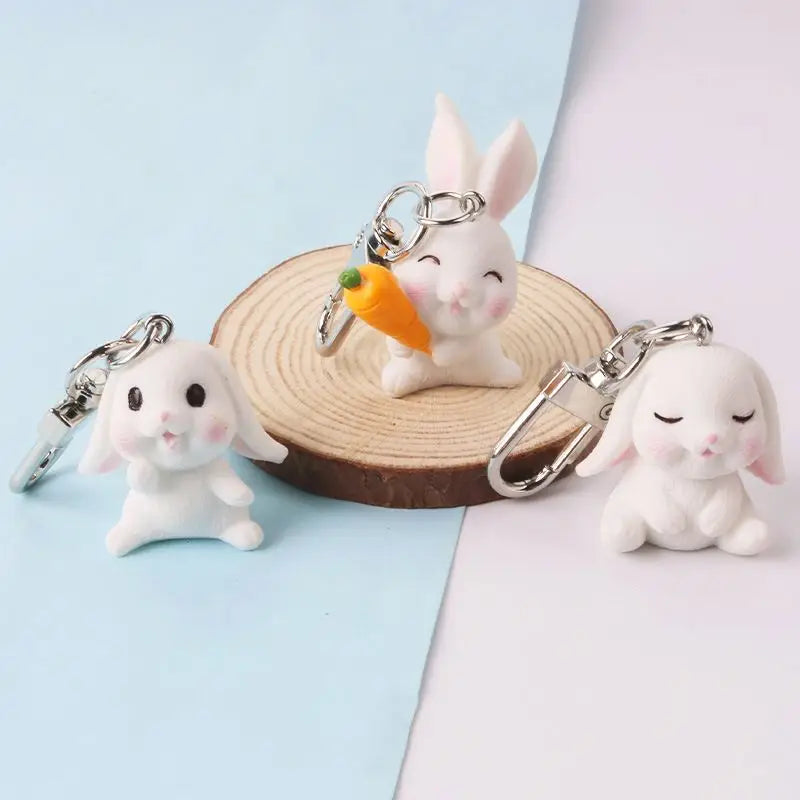 Cute Silicone Key Ring Rabbit Keychain Gift Kawaii Anime Keyring for Backpack Charms Bag Pendant Accessory