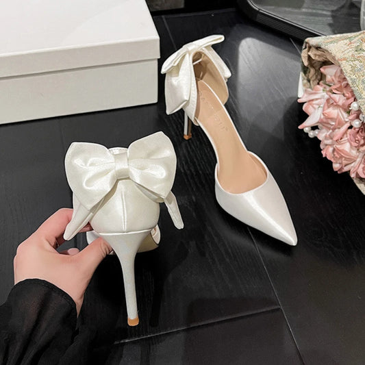 9CM/7CM Silk Material Zapatos Tacon Mujer Party Sexy New European Fashion White Pointed Heel Women's Pumps