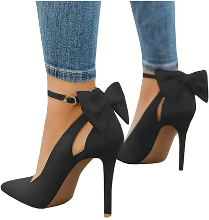 Gotrays Women's Pointed Toe High Heels Ankle Strap D'Orsay Pumps Shoes Bow Wedding Bowtie Back Dress Sandals