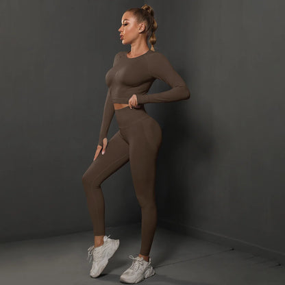 High Quality Women's Good Elasticity Two Piece Sports Suit Ladies Fitness Gym Wear Fashion Yoga Suit