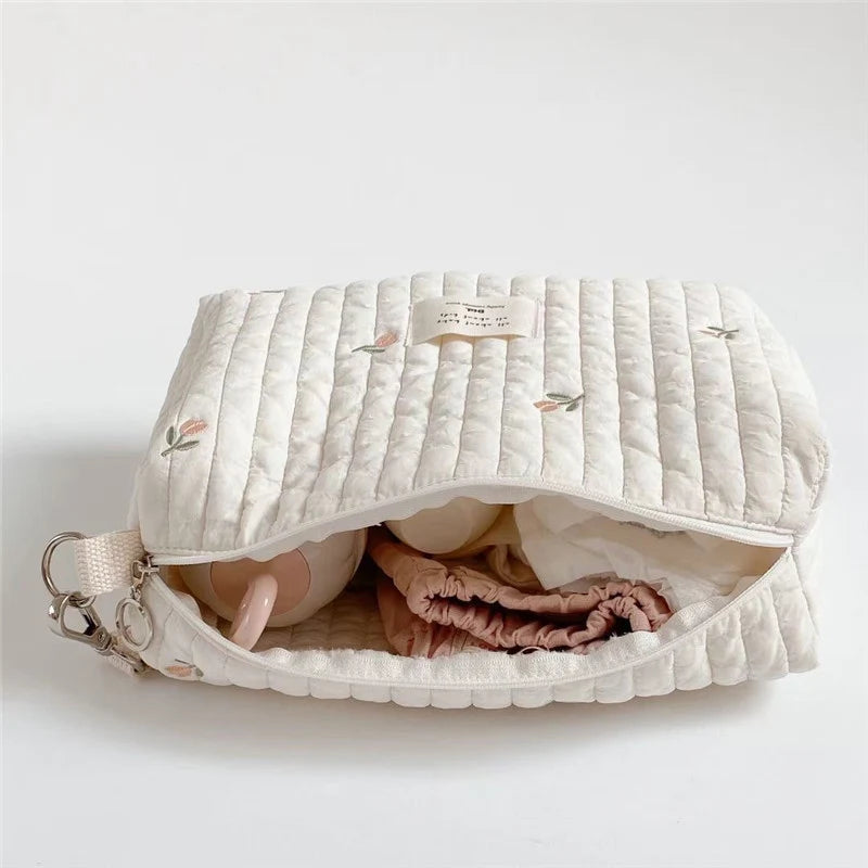 Large Capacity Mommy Caddy Organizer Cotton Diaper Bag for Baby Premium Fabric Nappy Bag