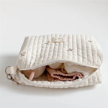 Large Capacity Mommy Caddy Organizer Cotton Diaper Bag for Baby Premium Fabric Nappy Bag