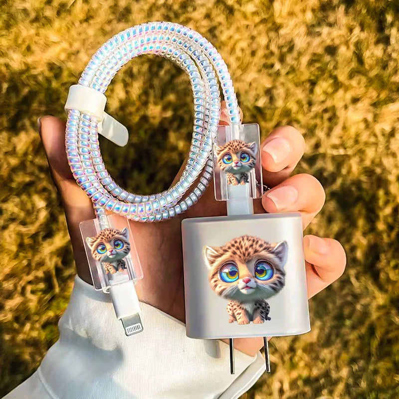 Cute Pet Dog Cat Soft TPU Protector Case for iPhone Phone Holder Stands Companion with Data Cable Charger