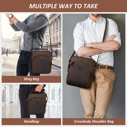 HUMERPAUL Men's Leather Shoulder Sling Bag Business Crossbody Messenger Bags for Work High Quality Male Cowhide Travel Handbag