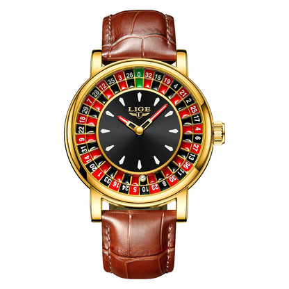 LIGE LG89161 Sample Quartz Movement Rotating Watch Gambling Disk Mens Watch Luminous Roulette Casino Watch Male Clock Custom OEM
