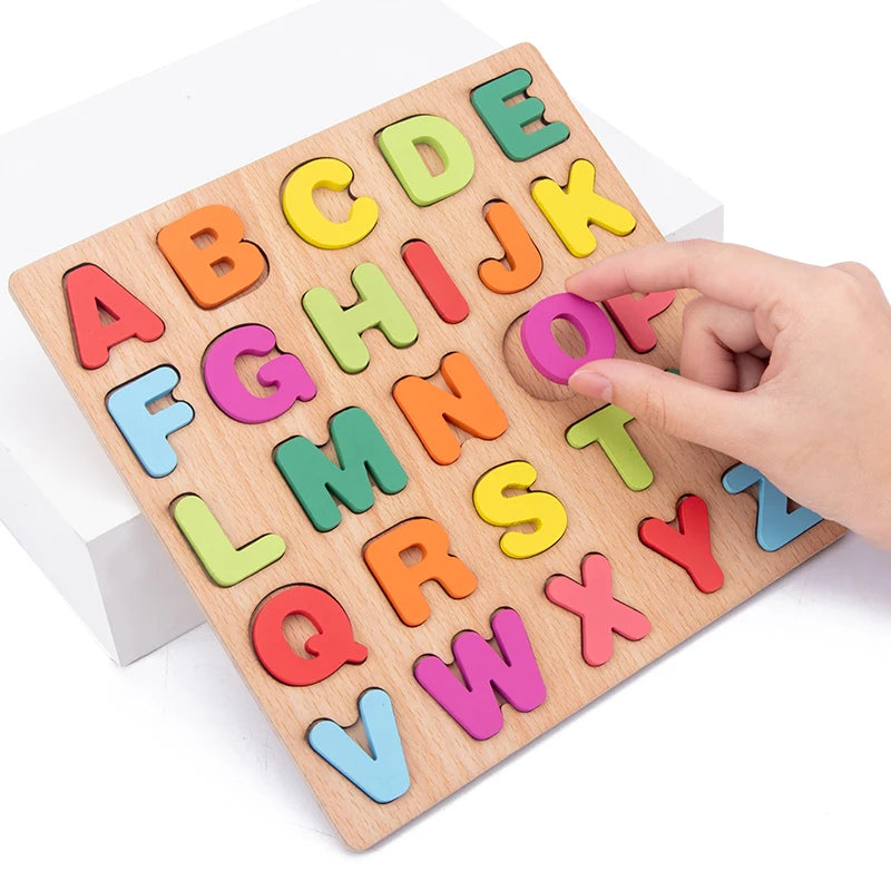 Kids Creative Alphabet Wood Puzzles ABC Letter and Number Montessori Learning Board Educational Toys for Toddlers